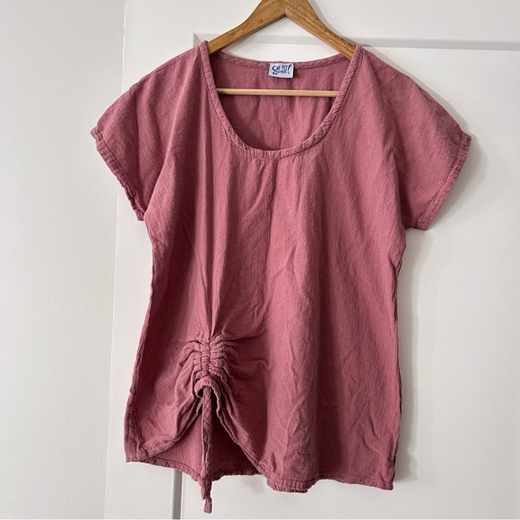 Oh My Gauze Ana Blouse Size 1 Pink Cotton Gauze Ruched Hem Top - Picture 2 of 7